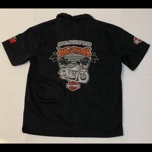 Harley Davidson Button Up Shirt Mens ST. KITTS Motorcycle Black Size Medium